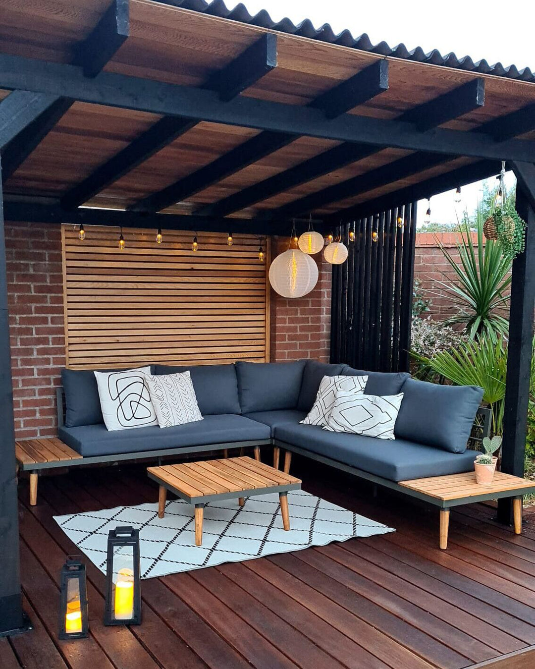 Corato Garden Corner Sofa with Table 5 Seater Acacia Wood Grey
