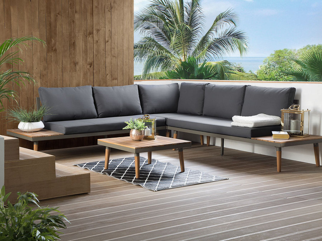 Corato Garden Corner Sofa with Table 5 Seater Acacia Wood Grey