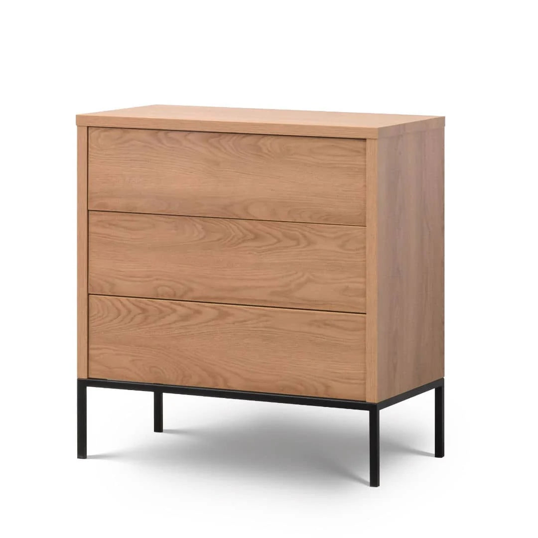 Modern Loft Caramel Chest of Drawers with Three Spacious Drawers and Black Metal Legs