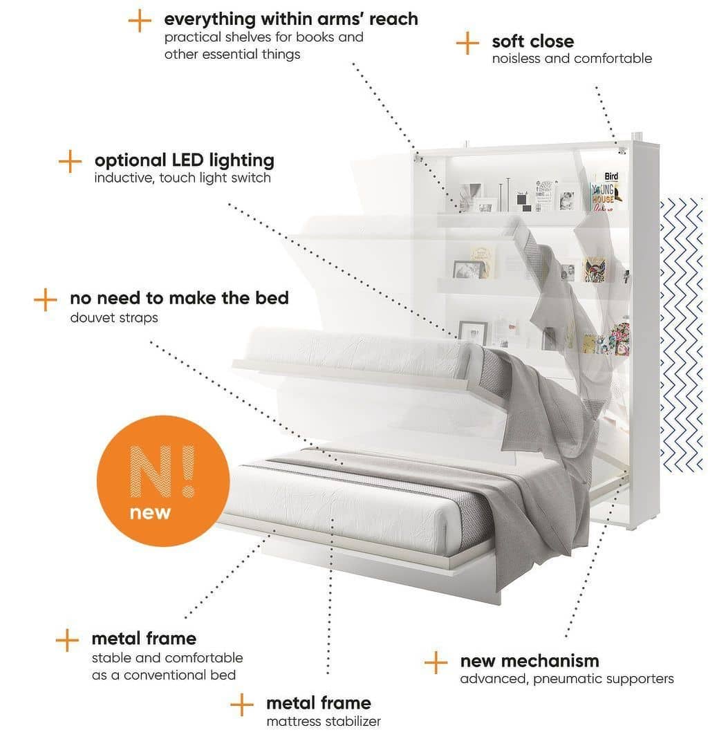 Belah Vertical Wall Bed Concept 180cm White Matt BC-13