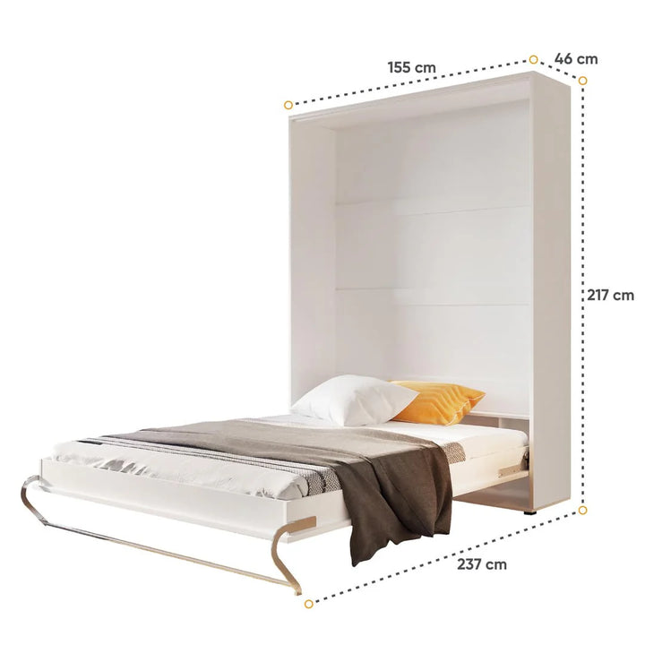 Dyane Vertical Wall Bed Concept 140cm with Storage Cabinets White Gloss CP-01