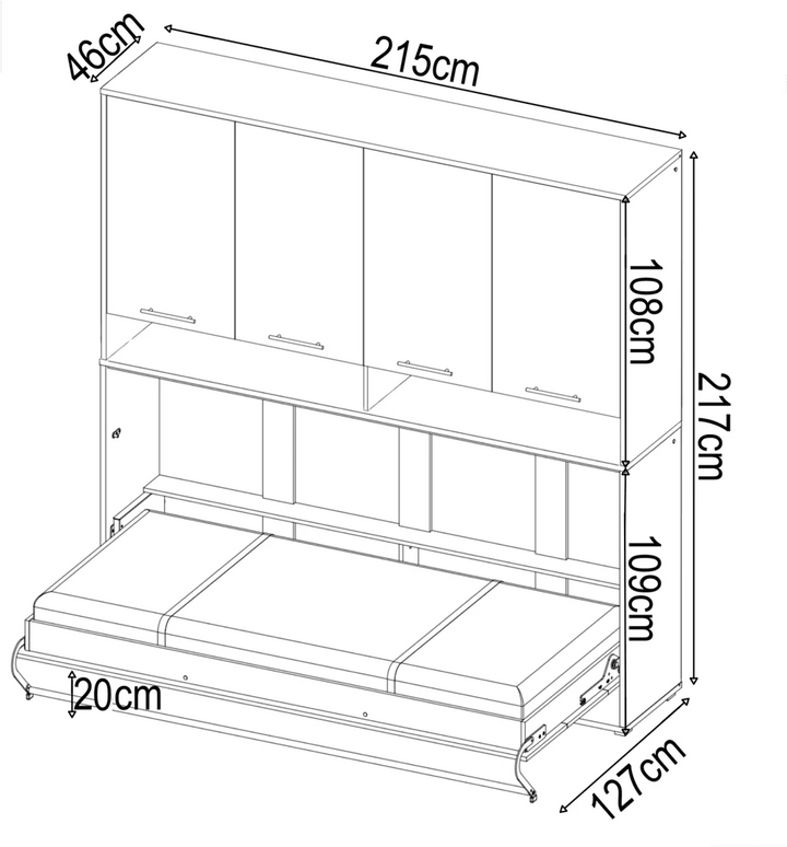 Gillam Horizontal Wall Bed Concept 90cm with Over Bed Unit Grey Matt CP-06