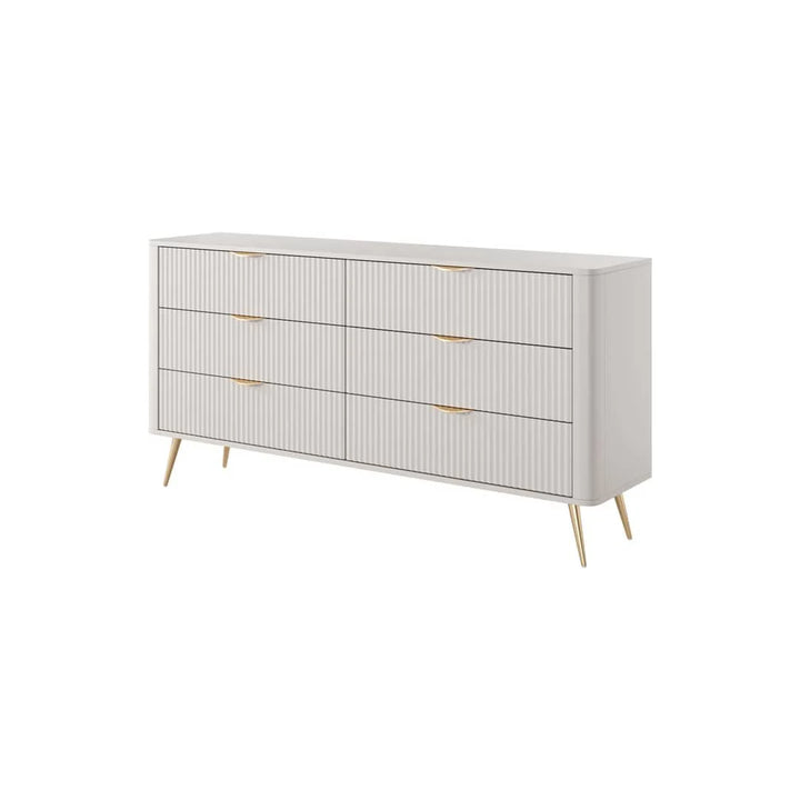 Lante Stylish Beige Chest of Drawers with Six Drawers and Metal Handles