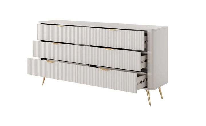 Lante Stylish Beige Chest of Drawers with Six Drawers and Metal Handles