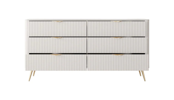 Lante Stylish Beige Chest of Drawers with Six Drawers and Metal Handles