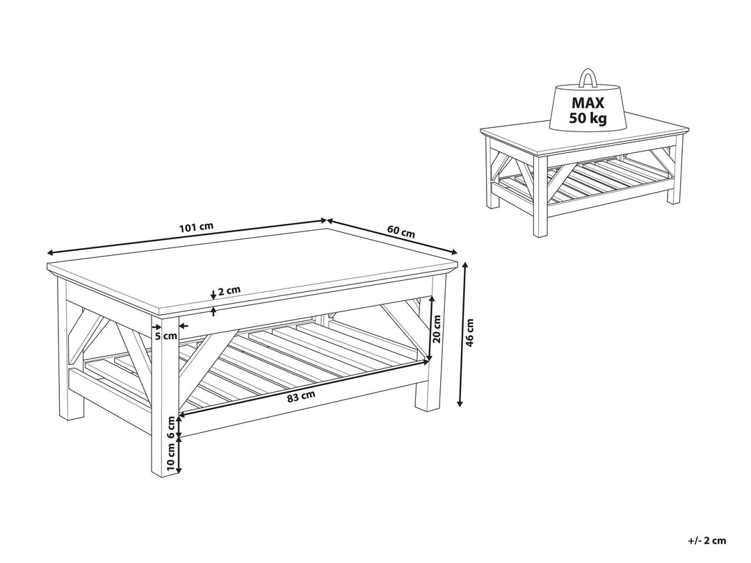 Amethy Coffee Table with Shelf White and Light Wood