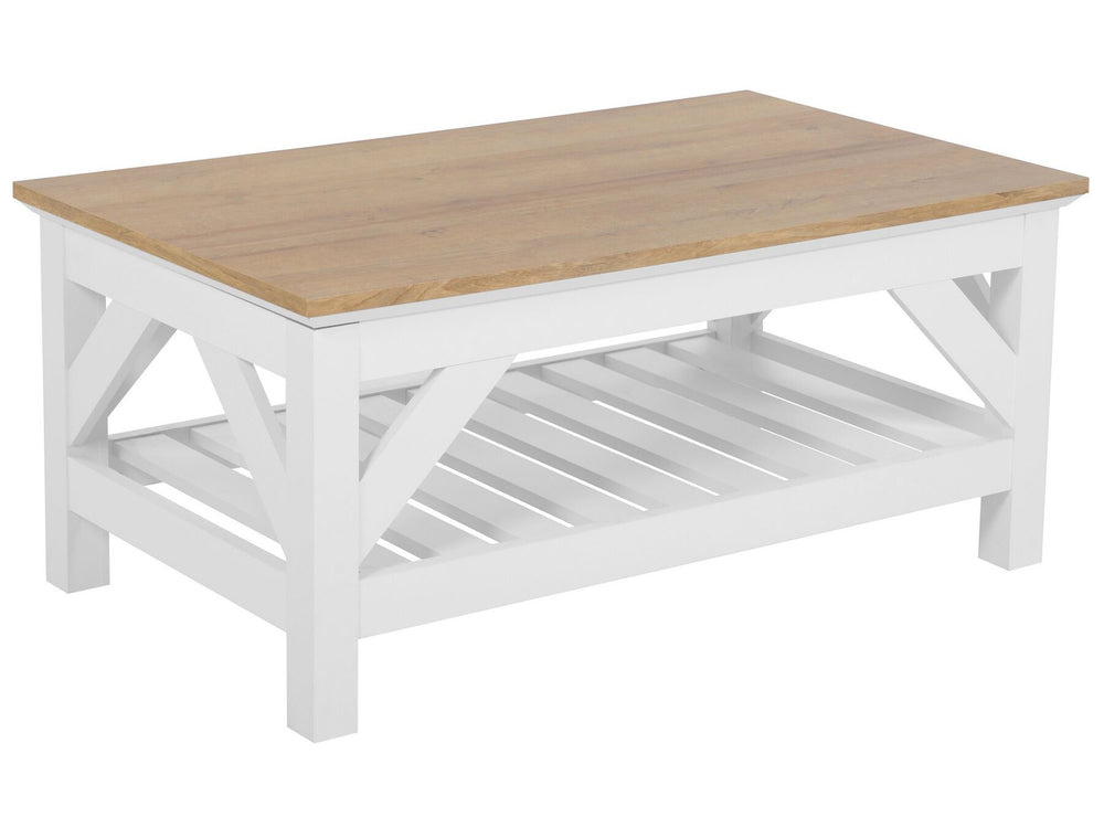 Coffee Table with Shelf White and Light Wood SAVANNAH