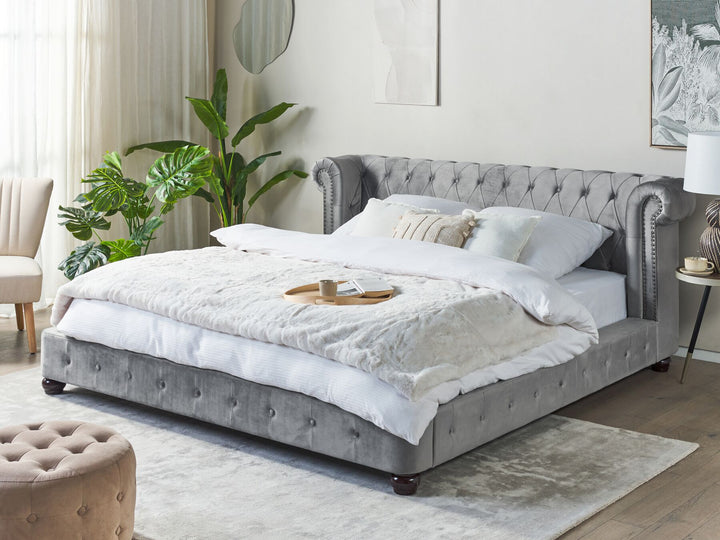 Cavaillon Velvet EU Super King Size Bed Grey