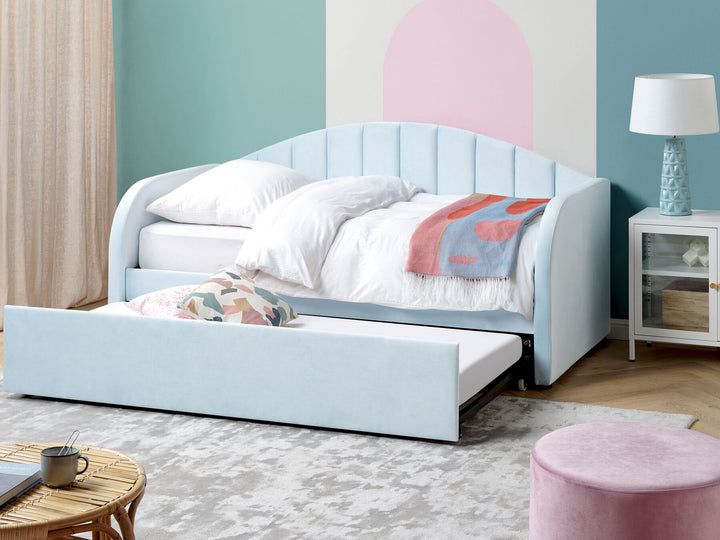 Eyburie Velvet EU Single Trundle Bed Light Blue