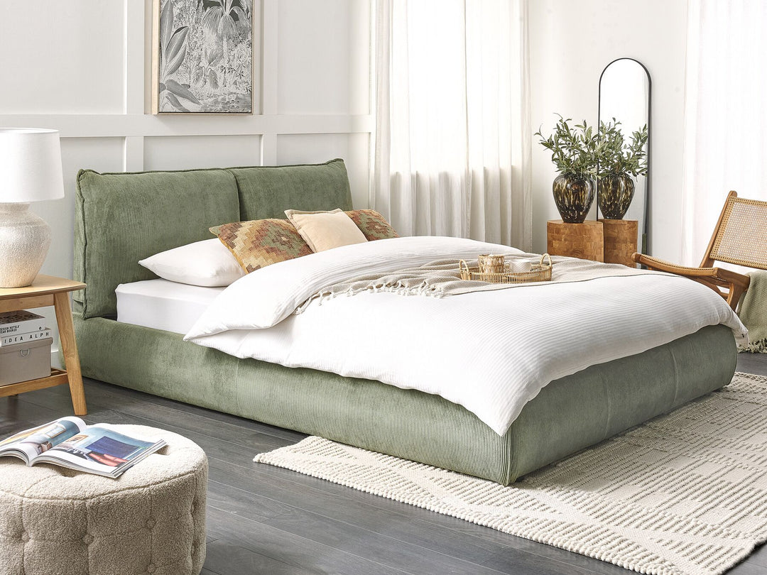 Vinay Corduroy EU King Size Bed Green