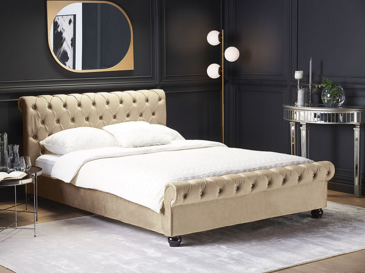 Avallon Velvet EU Super King Bed Beige