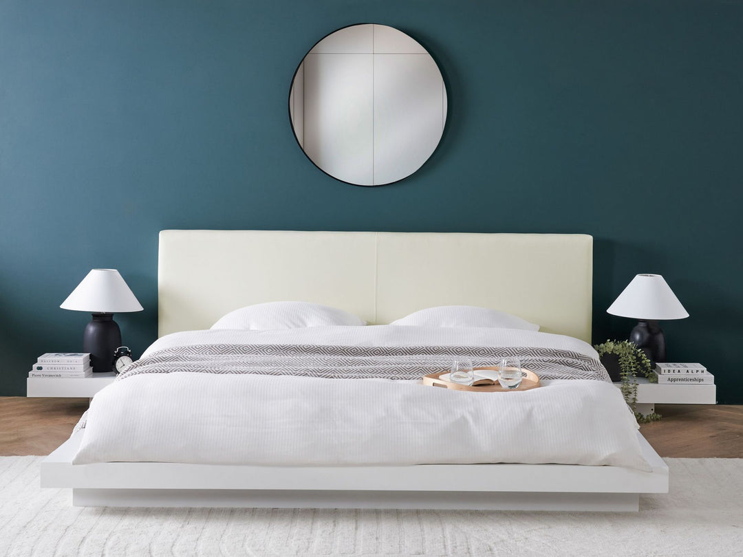 EU Super King Size Faux Leather Headboard Waterbed White Zen