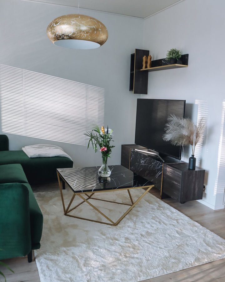 Thaxton Marble Effect Coffee Table Black with Gold