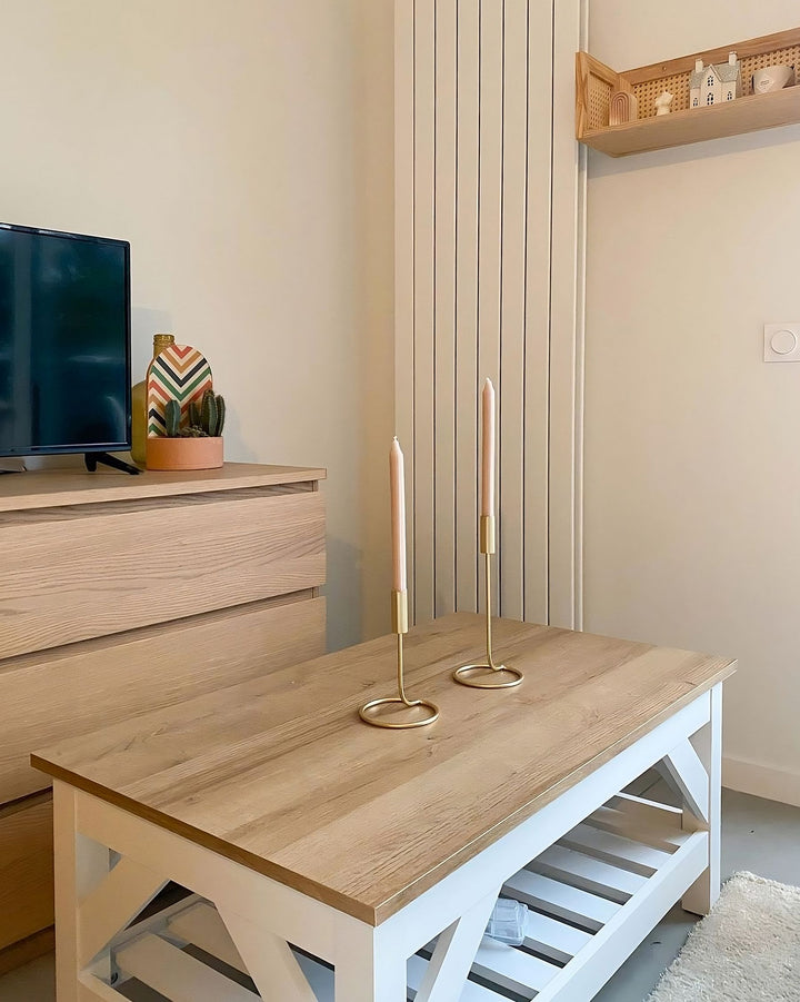 Amethy Coffee Table with Shelf White and Light Wood