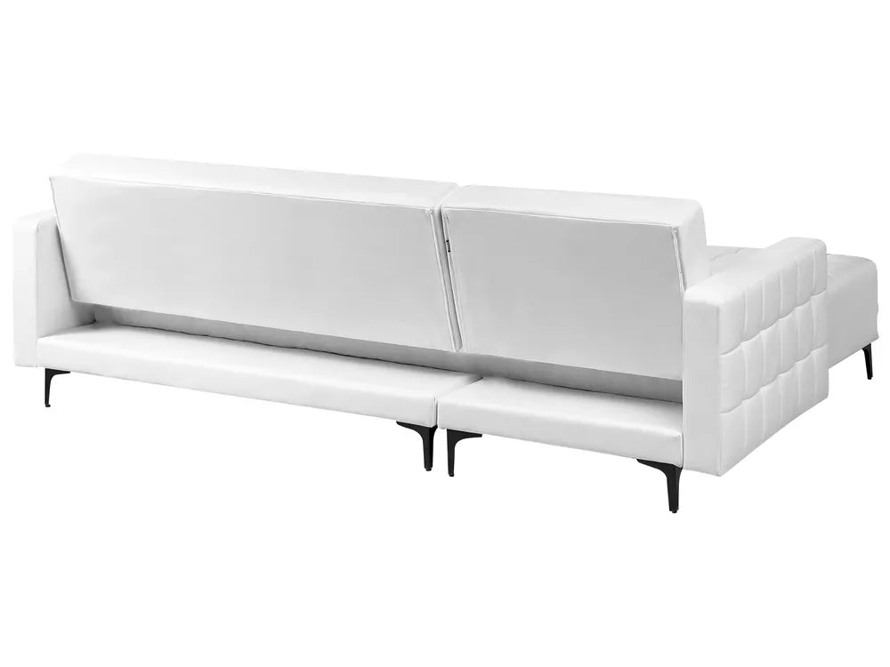Modular Corner Sofa Bed 4 Seater Faux Leather White with Ottoman Right Hand Denby