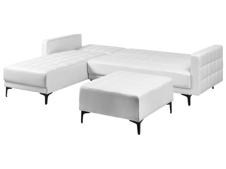 Modular Corner Sofa Bed 4 Seater Faux Leather White with Ottoman Right Hand Denby