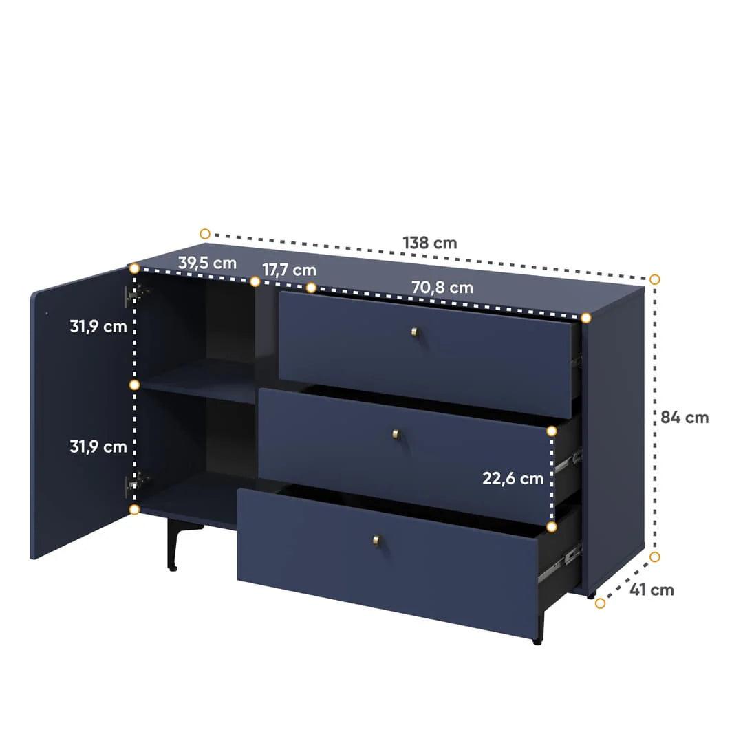 Sideboard Cabinet 138cm Navy Milano