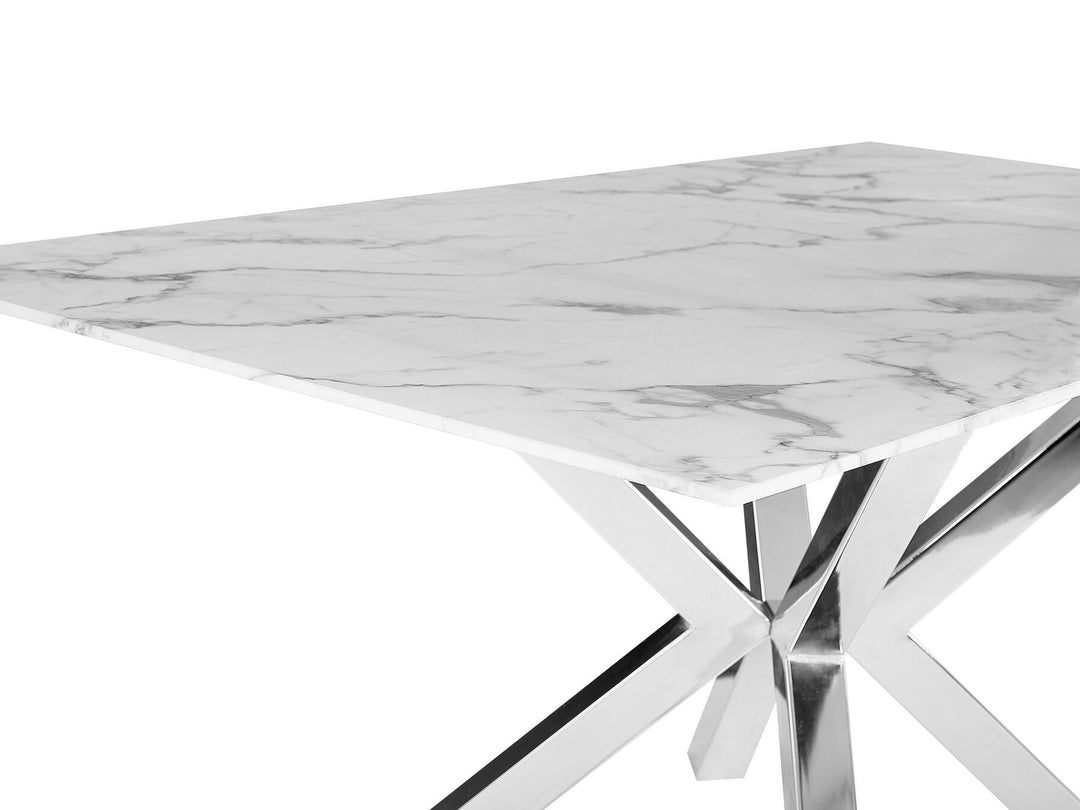 Glass Top Dining Table 160 x 90 cm Marble Effect with Silver Sabrosa