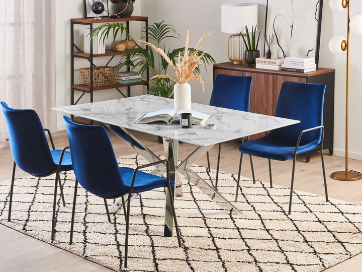 Glass Top Dining Table 160 x 90 cm Marble Effect with Silver Sabrosa