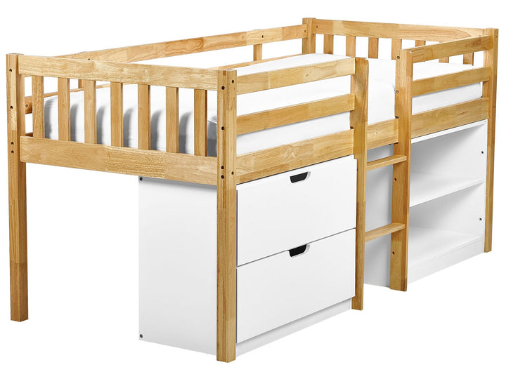 Wooden Kids Mid Sleeper Bed with Storage EU Single Size Light Wood Susville