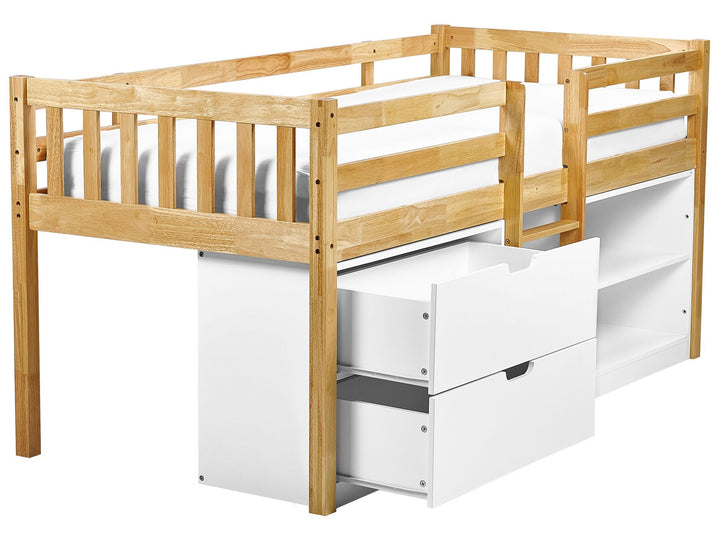 Wooden Kids Mid Sleeper Bed with Storage EU Single Size Light Wood Susville