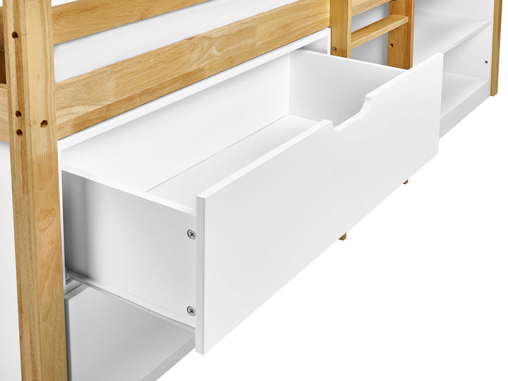 Wooden Kids Mid Sleeper Bed with Storage EU Single Size Light Wood Susville