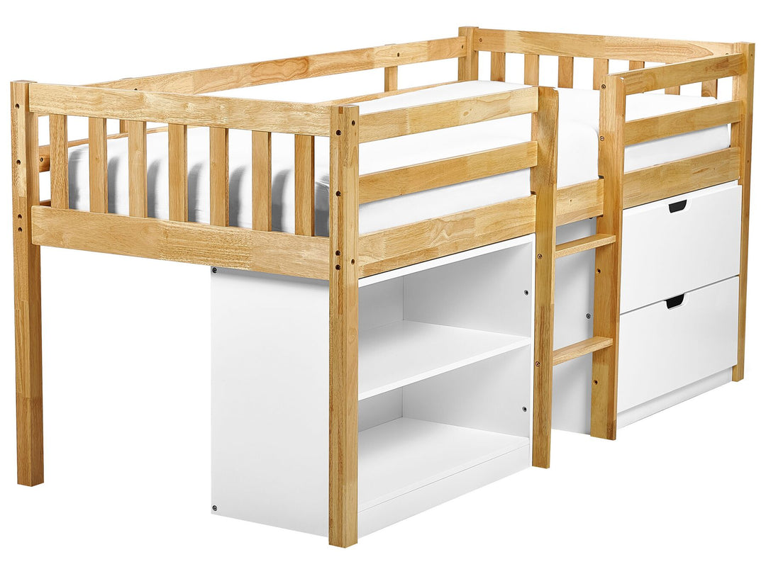 Wooden Kids Mid Sleeper Bed with Storage EU Single Size Light Wood Susville