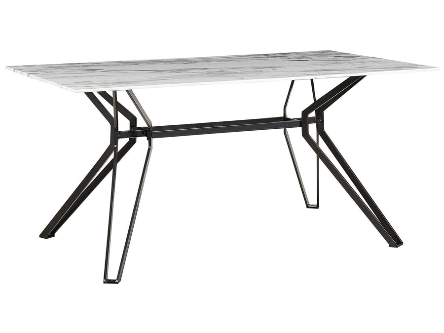 Dining Table with Glass Top 160 x 90 cm Marble Effect with Black Ballina