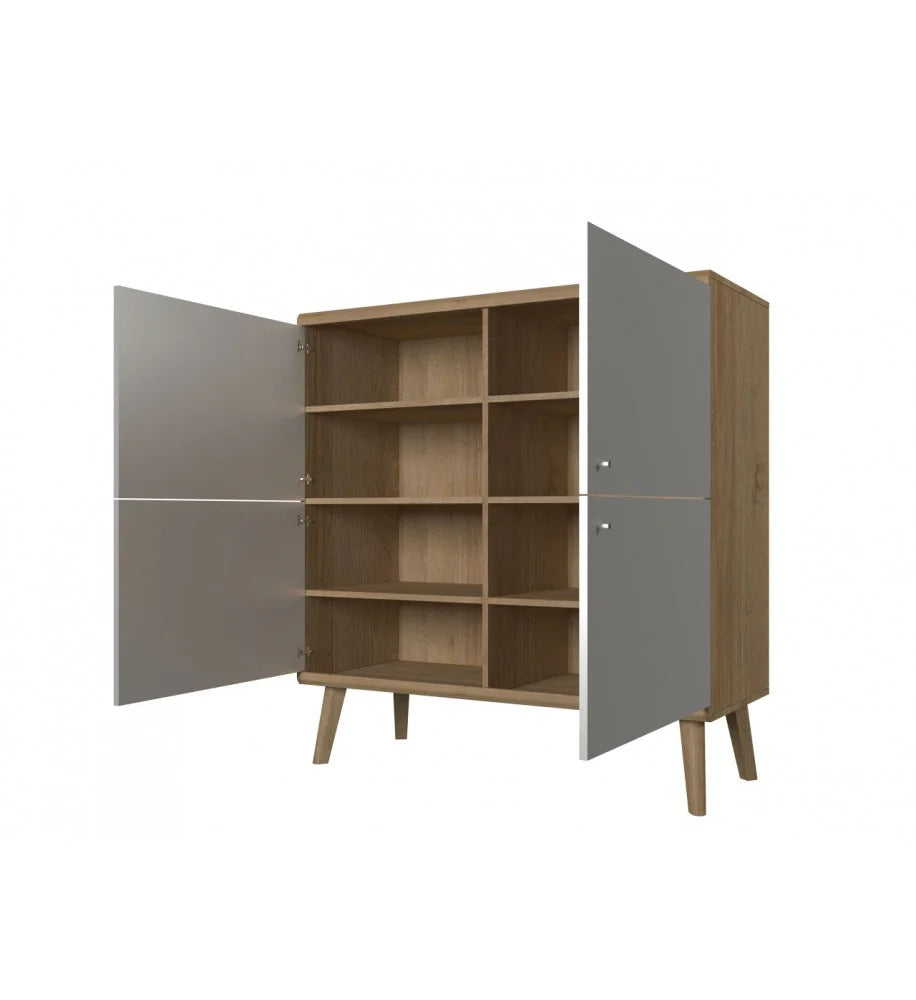 Primo Highboard Cabinet in White and Oak Riviera