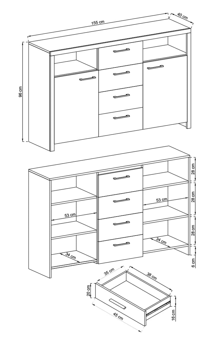 Display Sideboard Cabinet Oak Riviera Sky