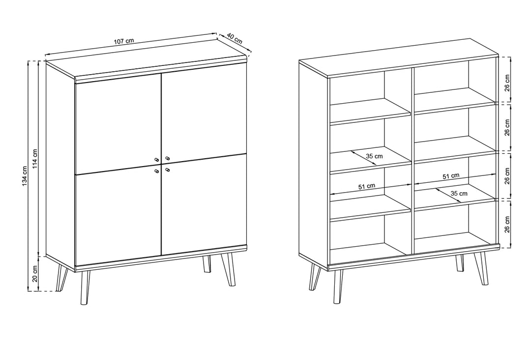 Primo Highboard Cabinet in White and Oak Riviera