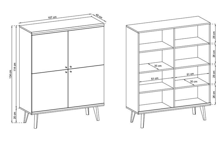 Primo Highboard Cabinet in White and Oak Riviera