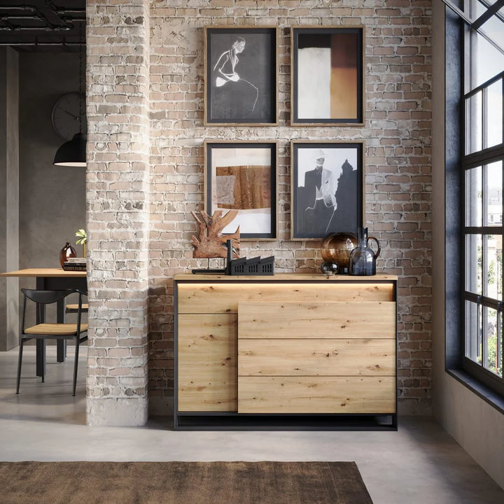 Quant 08 Sideboard Cabinet Oak Artisan with Drawers LED Lighting