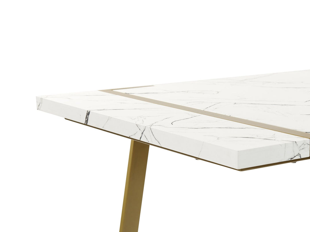 Dining Table 90 x 200 cm Marble Effect and Gold Martynika