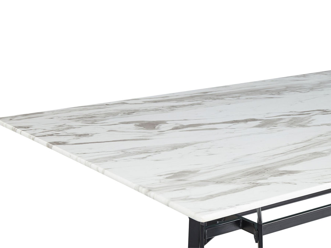 Dining Table with Glass Top 160 x 90 cm Marble Effect with Black Ballina