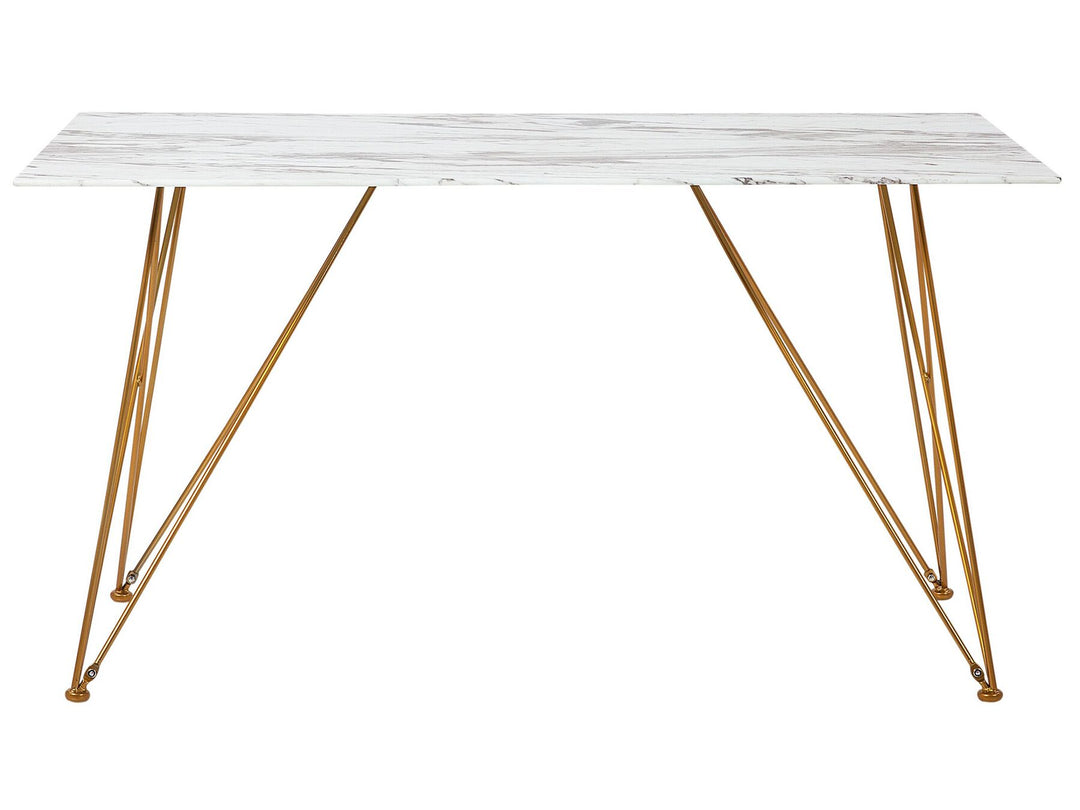 Dining Table 140 x 80 cm Marble Effect White with Gold Kenton