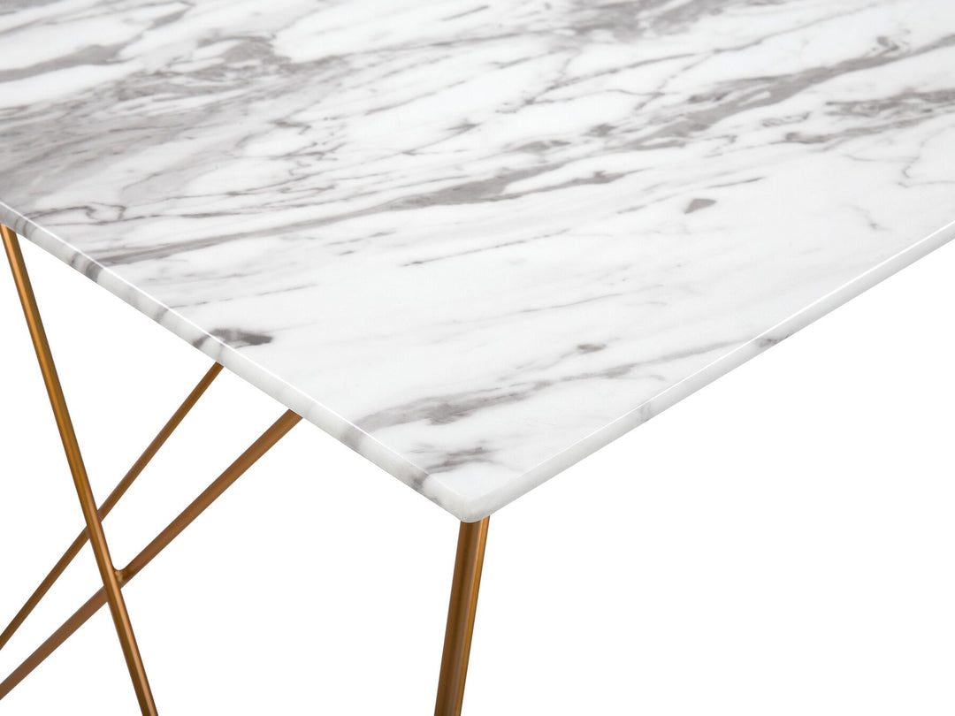 Dining Table 140 x 80 cm Marble Effect White with Gold Kenton