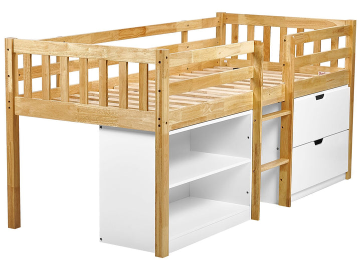 Wooden Kids Mid Sleeper Bed with Storage EU Single Size Light Wood Susville