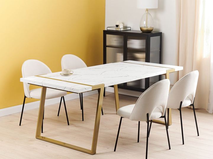 Dining Table 90 x 200 cm Marble Effect and Gold Martynika