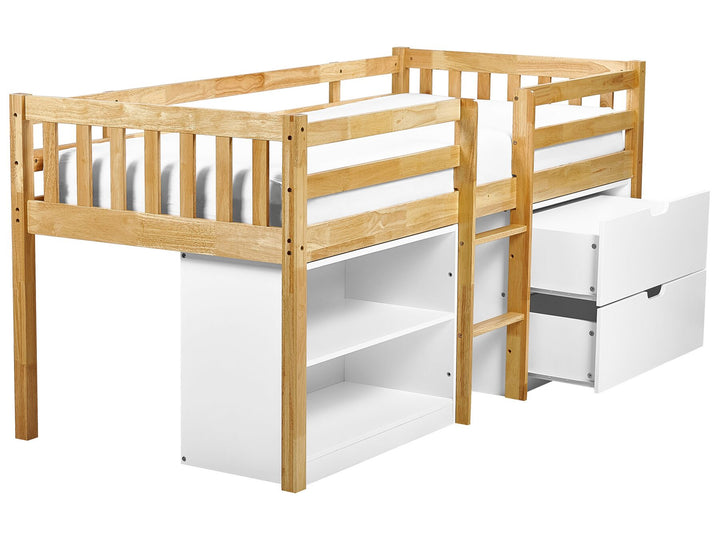 Wooden Kids Mid Sleeper Bed with Storage EU Single Size Light Wood Susville