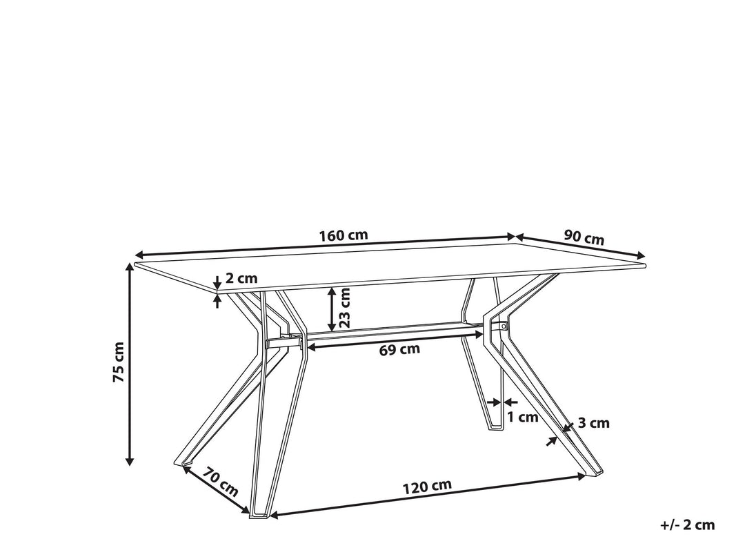 Dining Table with Glass Top 160 x 90 cm Marble Effect with Black Ballina