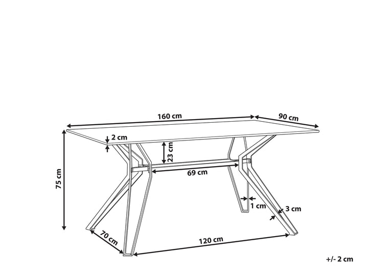 Dining Table with Glass Top 160 x 90 cm Marble Effect with Black Ballina