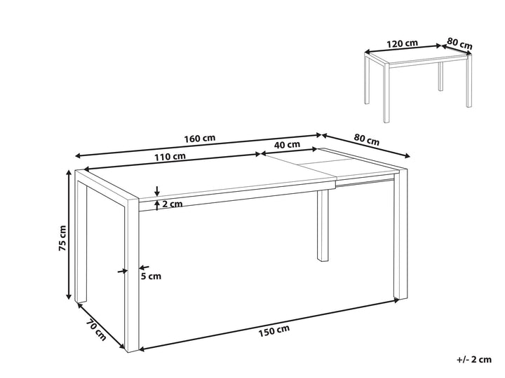 Extending Dining Table 120/160 x 80 cm Black Granada