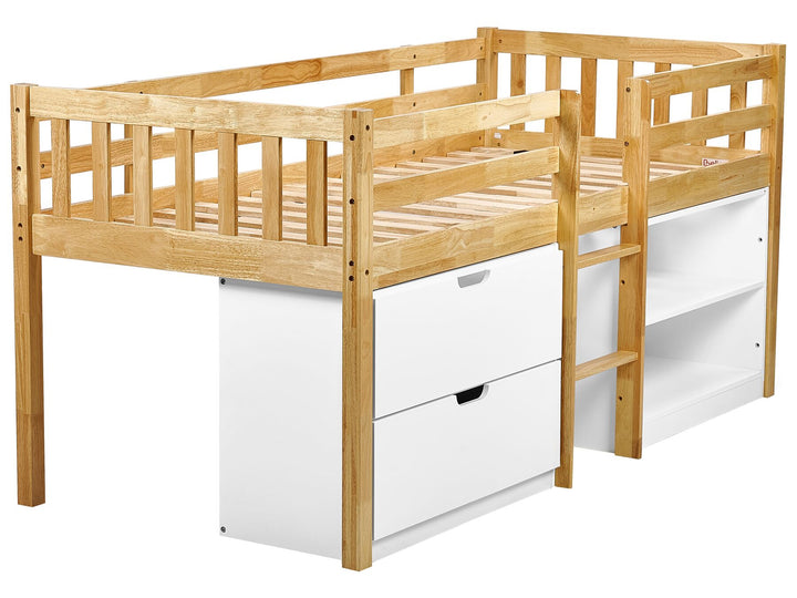 Wooden Kids Mid Sleeper Bed with Storage EU Single Size Light Wood Susville