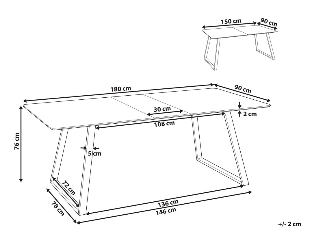 Extending Dining Table 150/180 x 90 cm Black Touran