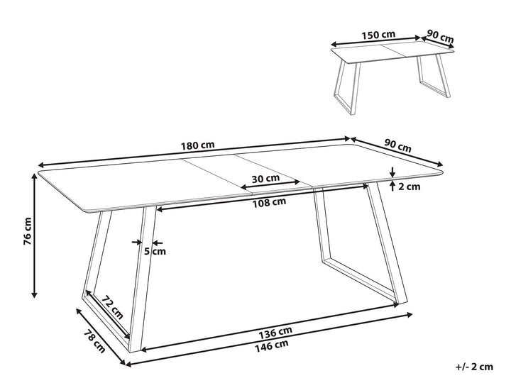 Extending Dining Table 150/180 x 90 cm Black Touran