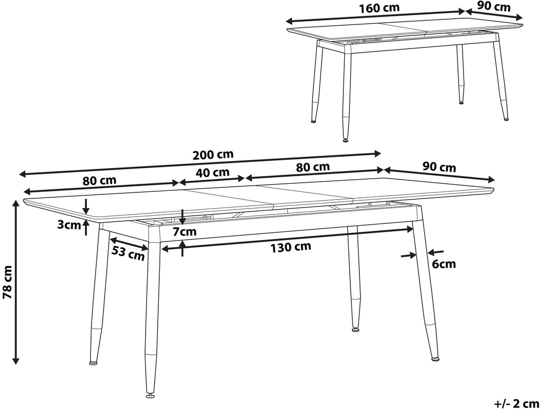 Extending Dining Table 160/200 x 90 cm Dark Wood and Black California