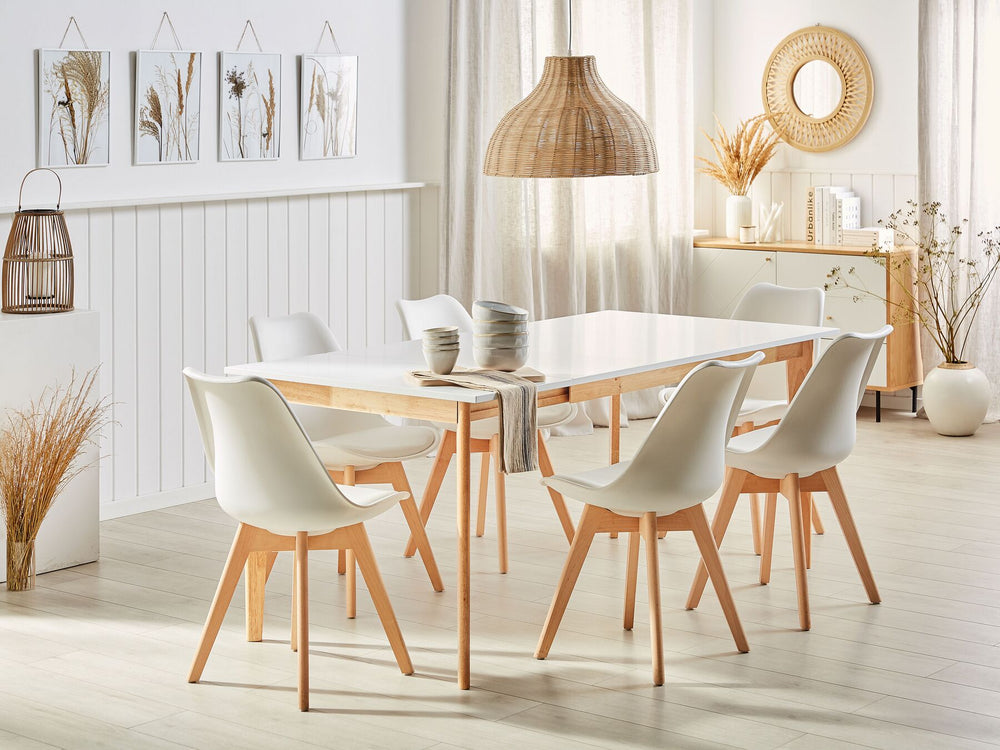 Extending Dining Table 140/180 x 90 cm White with Light Wood Sola