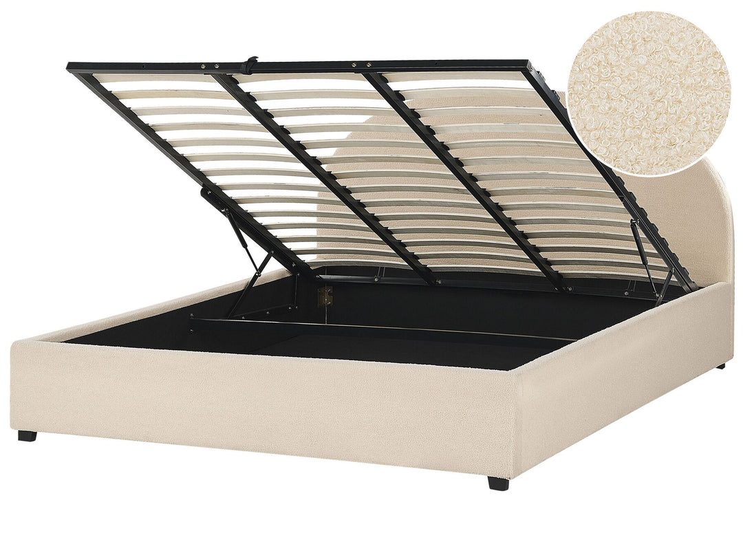 Boucle EU Super King Size Ottoman Bed Beige Vaucluse