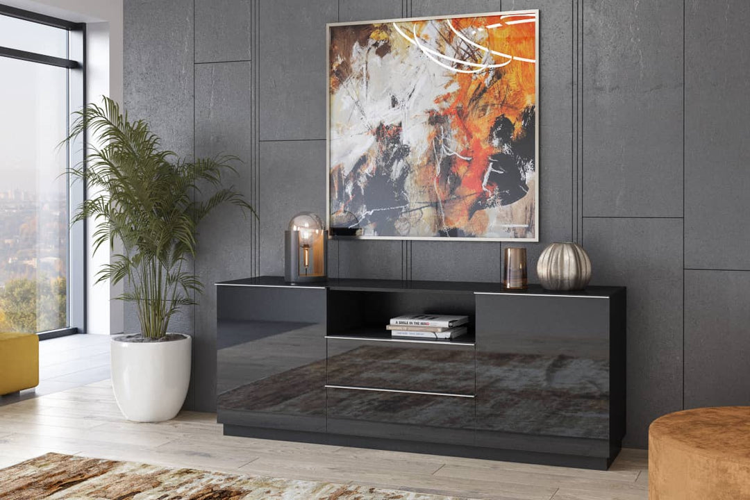 Sideboard Cabinet Black Glass Helio 25